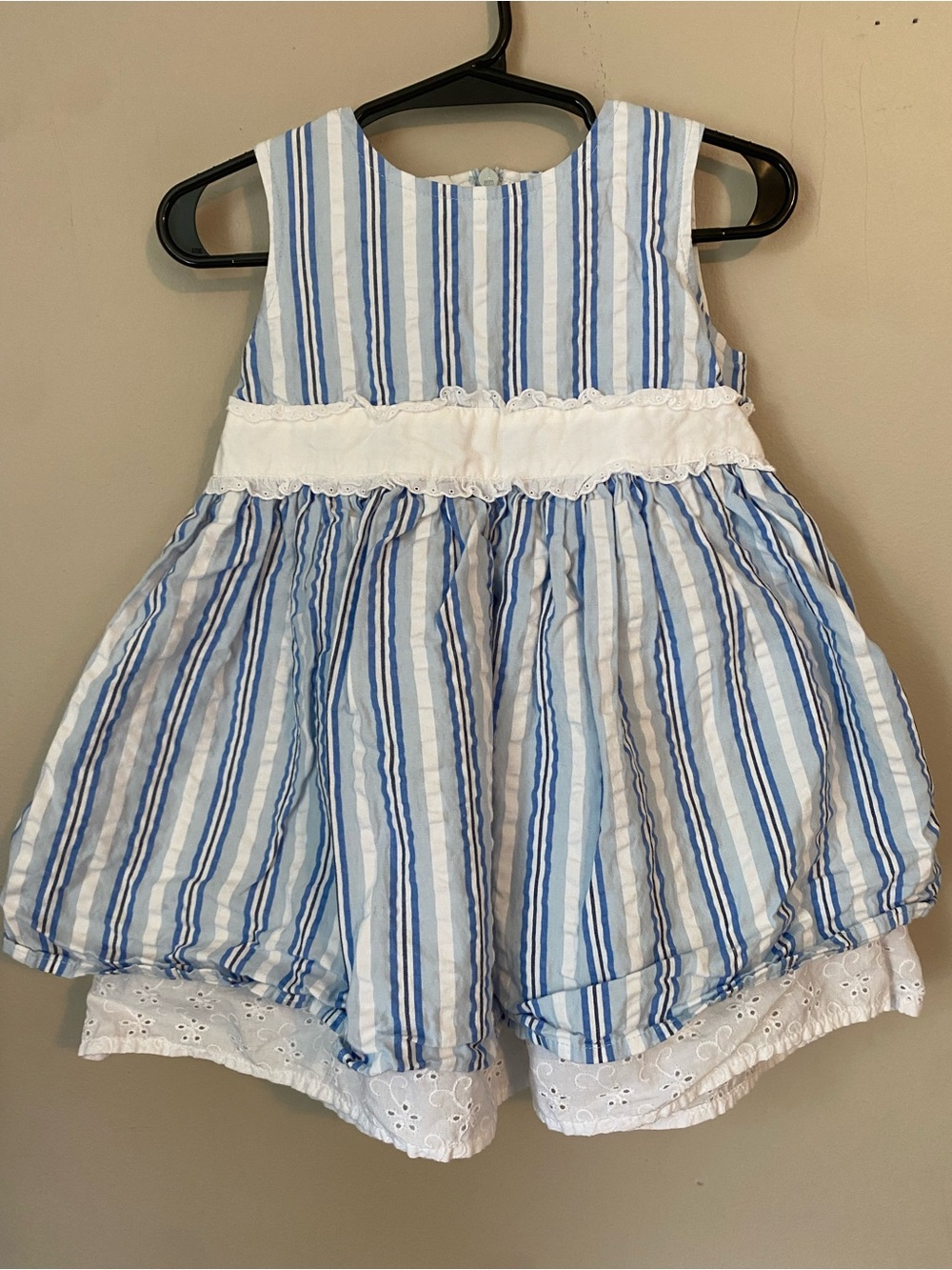Hanna Andersson Blue and White Striped Baby Dress 80
